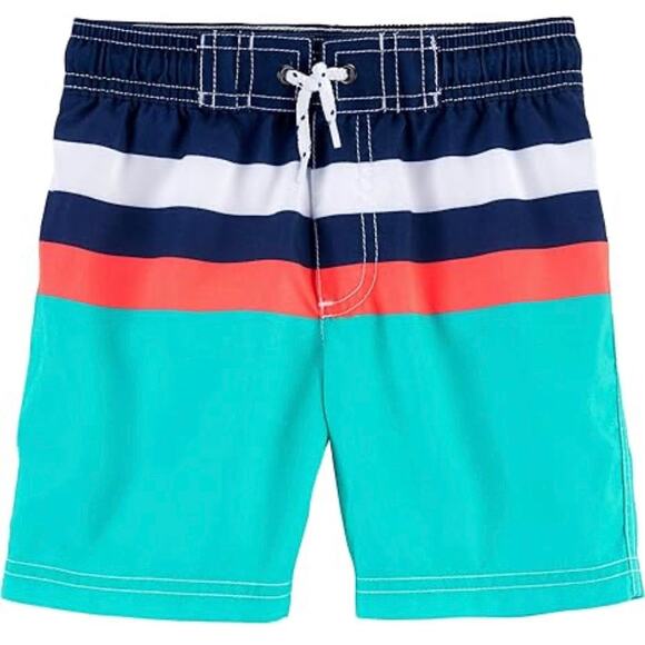 Carter's Boys Swim Trunks Sz 12 Mo Blue Aqua Orange White Stripe NEW - Picture 1 of 5